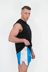 MMA BLUE KANJI FIGHT SHORTS (NO ZIPS/POCKETS)